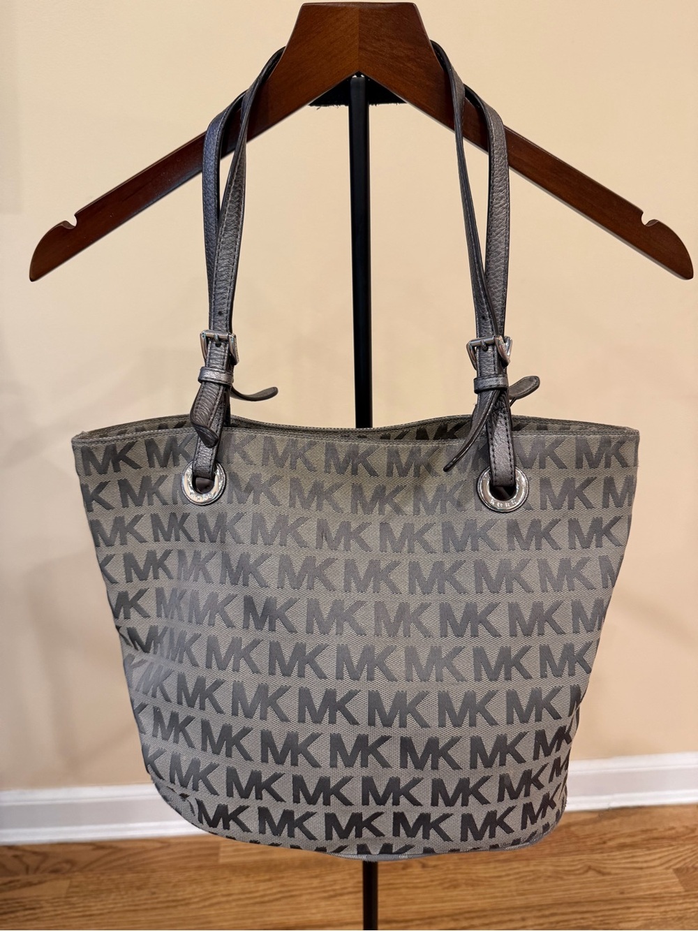 Michael Kors Gray-Green MK Signature Canvas Tote